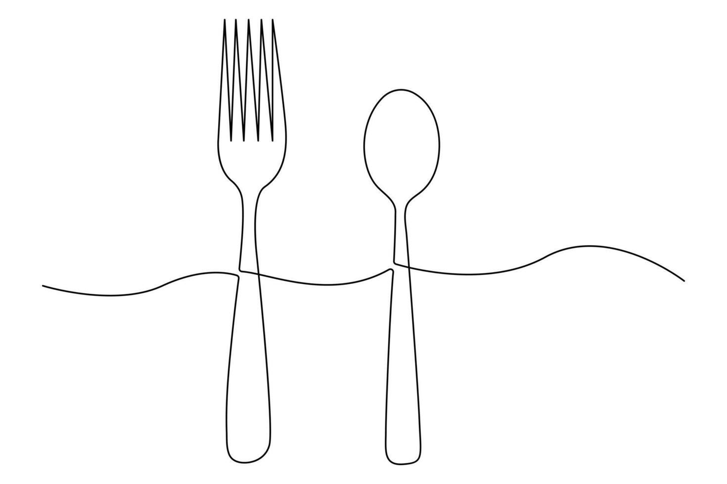 One stroke knife and fork outline art for minimalist projects vector