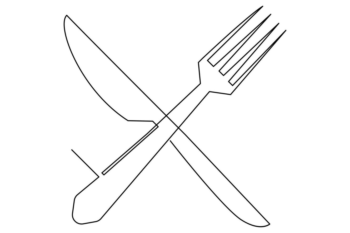 Minimalist one line knife and fork outline for kitchen-themed designs vector