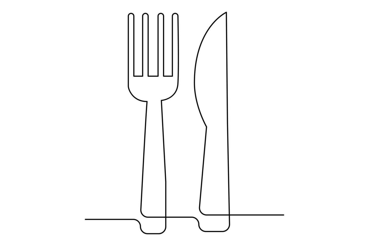 Creative continuous one line knife and fork outline art for designers vector