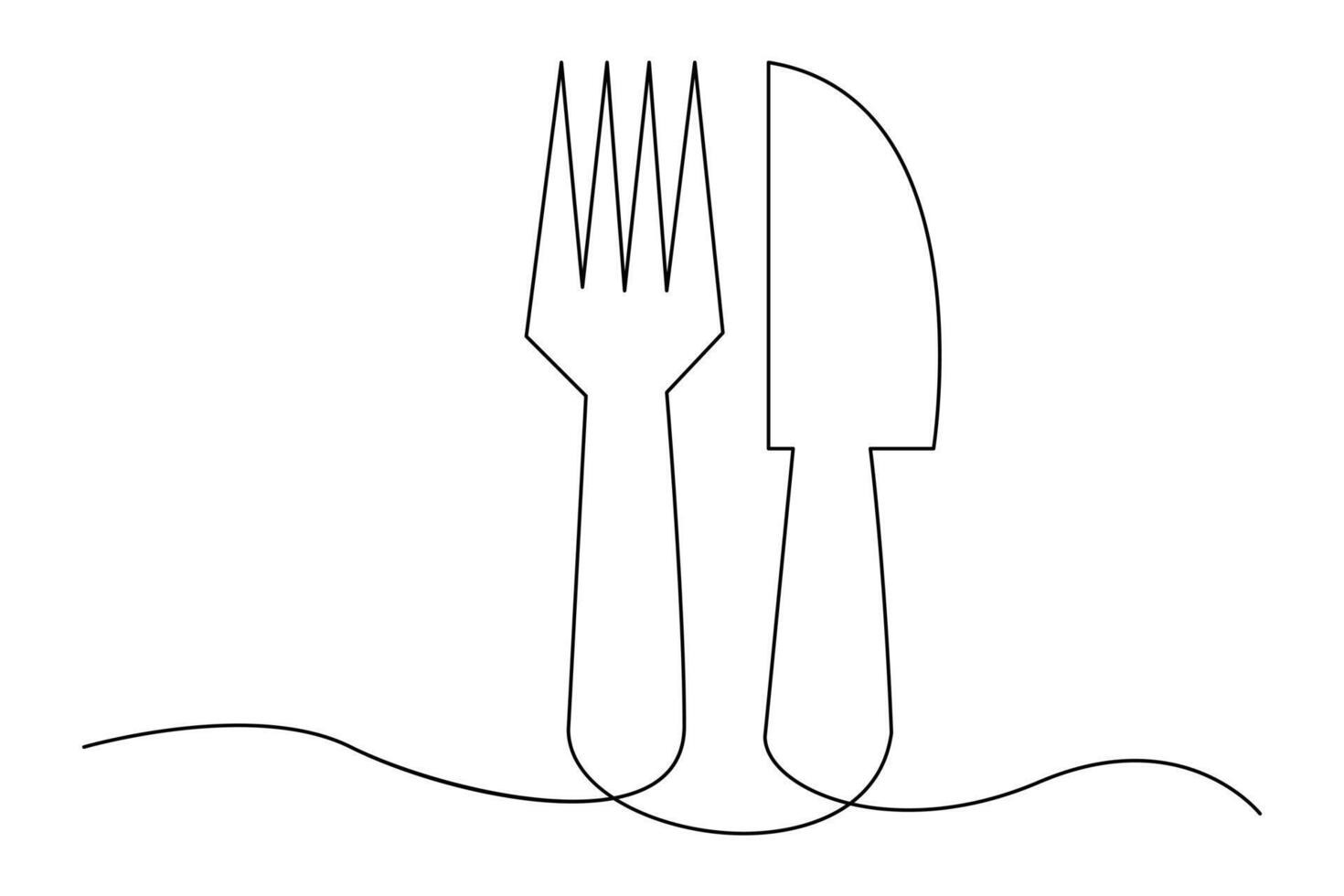 Sleek and simple one line knife and fork art outline vector