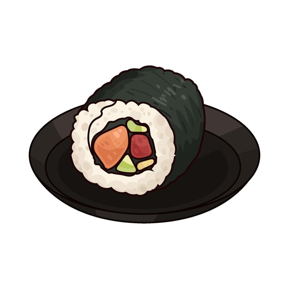sushi roll on plate illustration vector