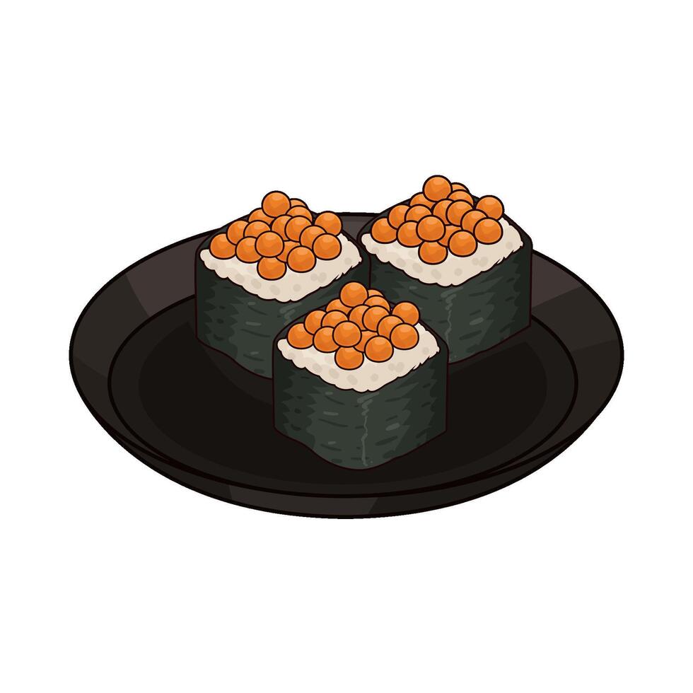 salmon roe sushi on plate vector