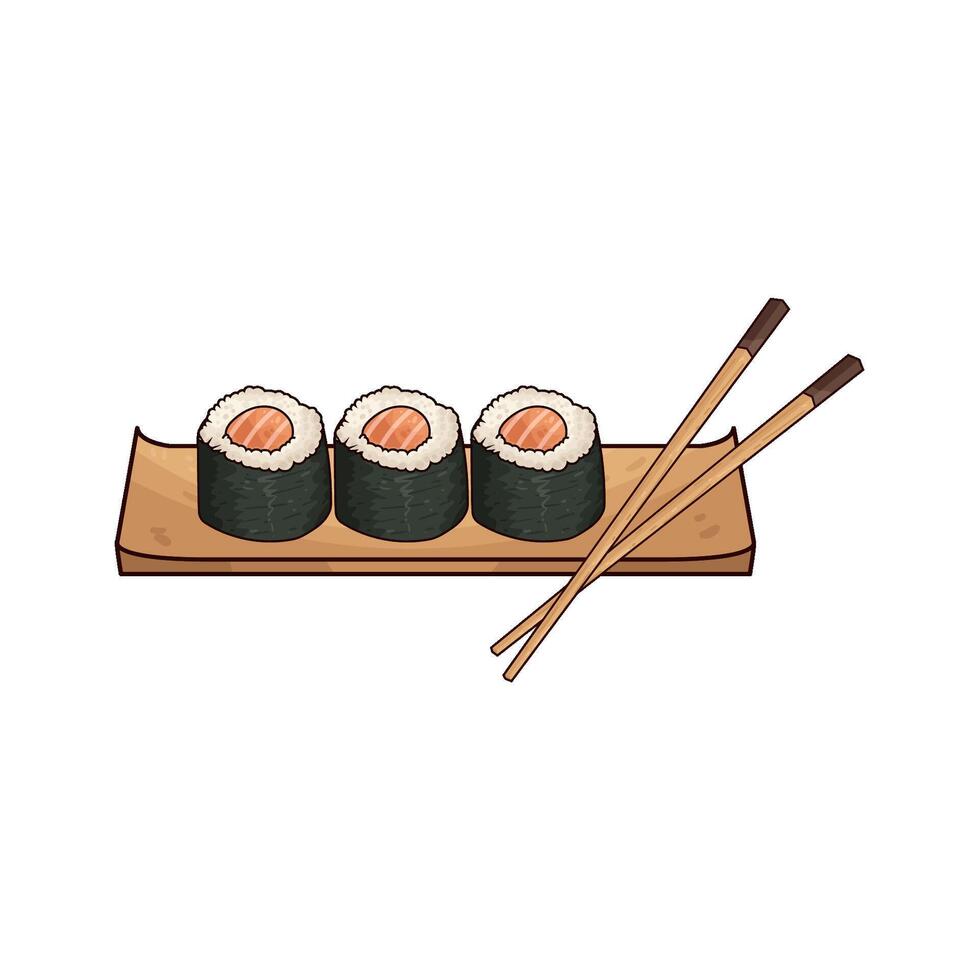 sushi roll on plate vector
