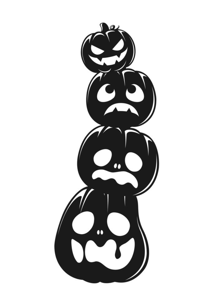Stack of Jack O Lanterns Silhouette, Cute Funny Halloween Pumpkins, Creepy Spooky Scary Decorations vector