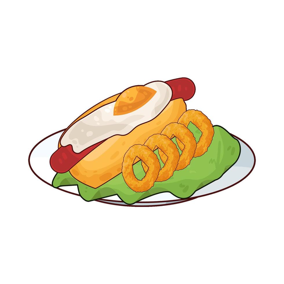onion rings with egg hotdog vector