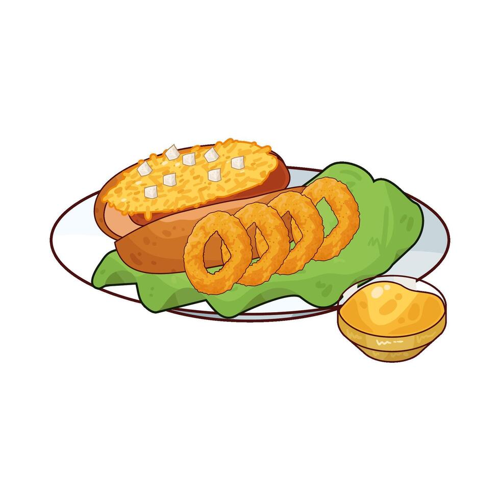 cheese hotdog and onion rings vector
