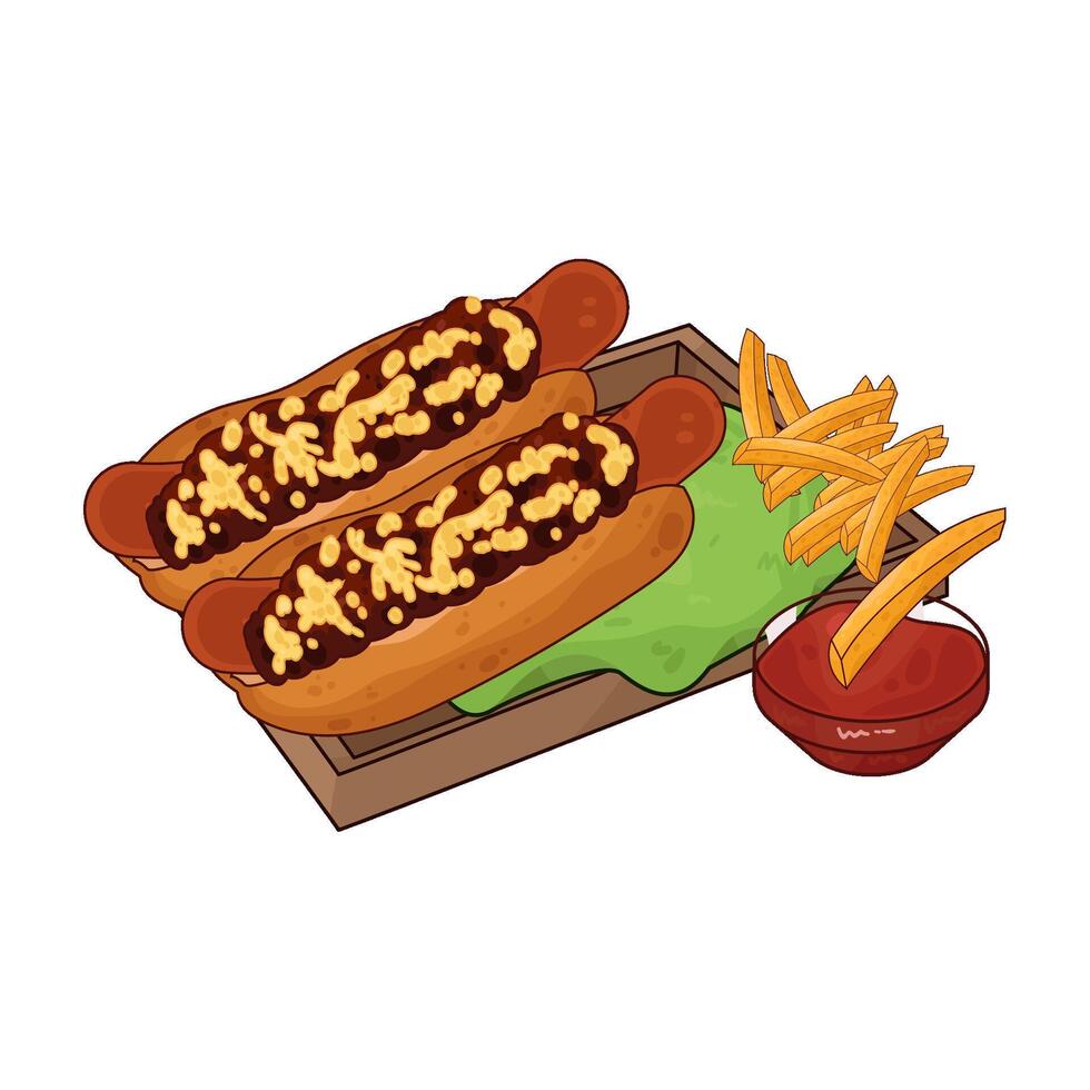 illustration of two hotdogs and french fries vector
