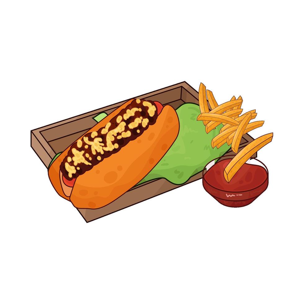 French fries with hotdog vector