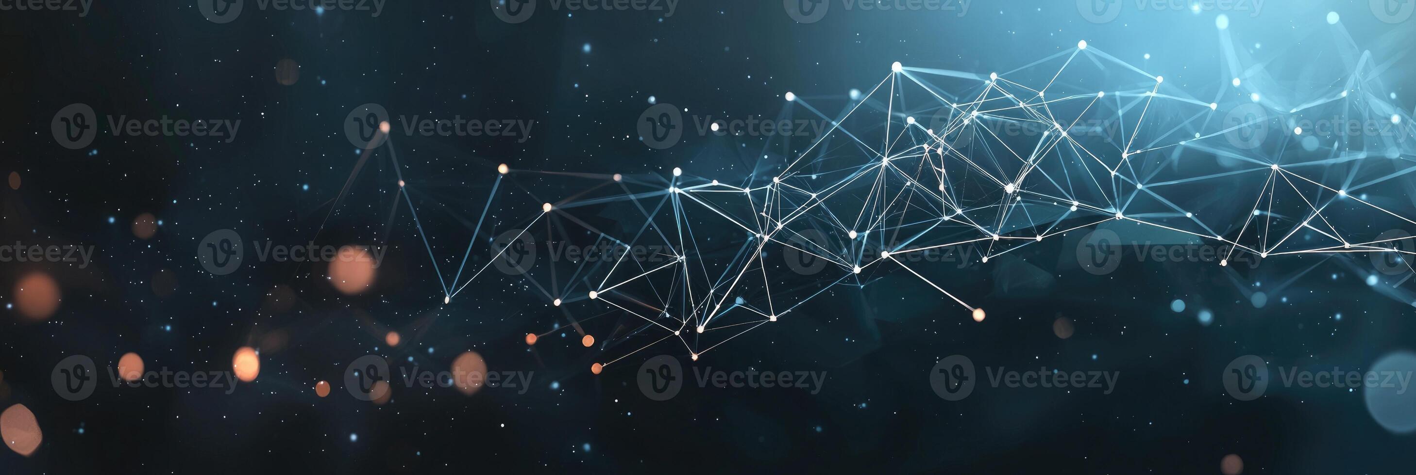 Futuristic digital network visualization with glowing nodes and lines, representing data connections, technology, and modern communication photo