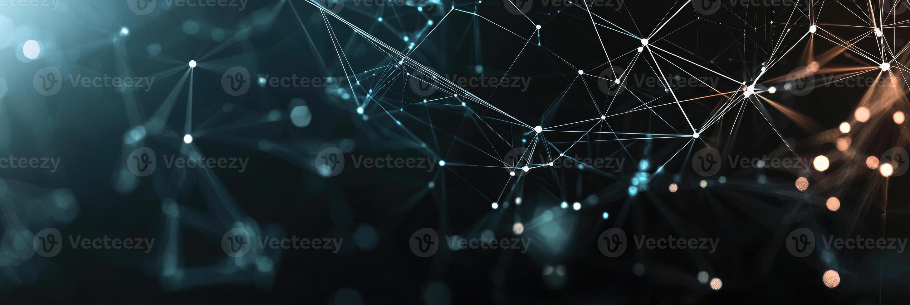 Futuristic digital network visualization with glowing nodes and lines, representing data connections, technology, and modern communication photo