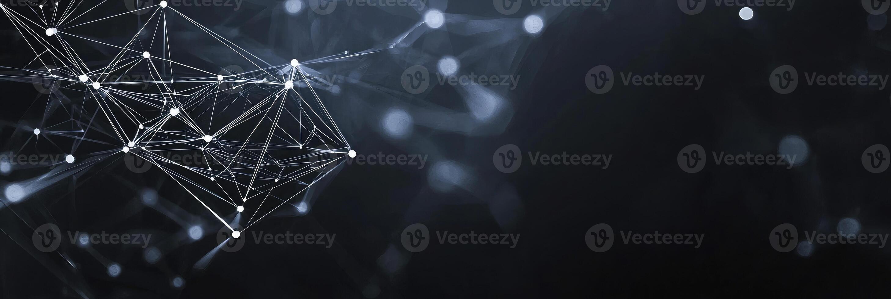 Futuristic digital network visualization with glowing nodes and lines, representing data connections, technology, and modern communication photo