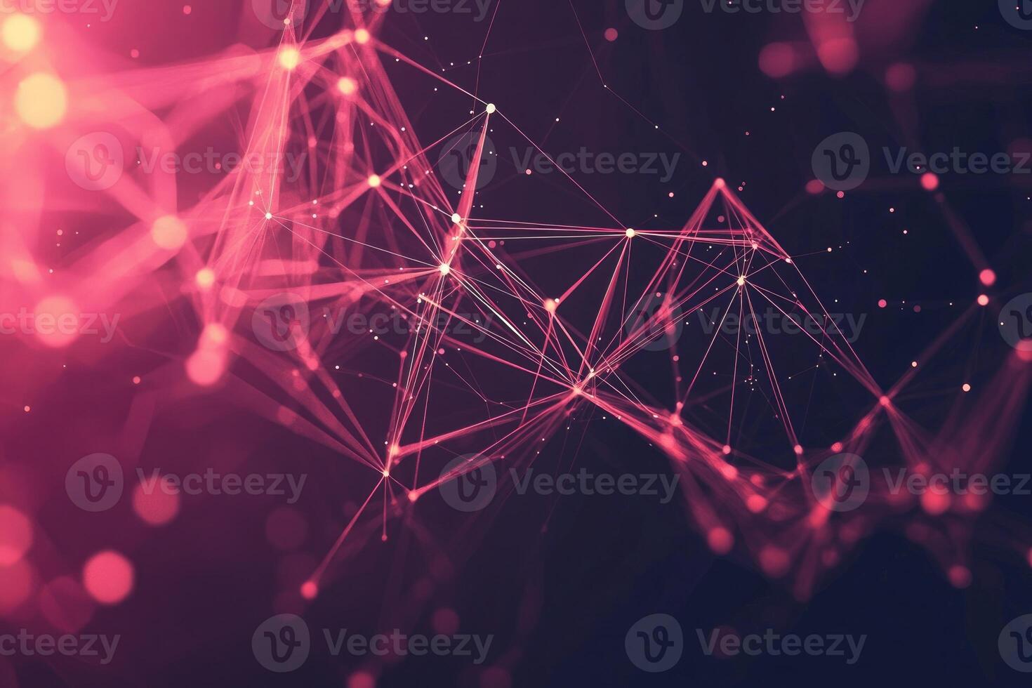 Futuristic digital network visualization with glowing nodes and lines, representing data connections, technology, and modern communication photo