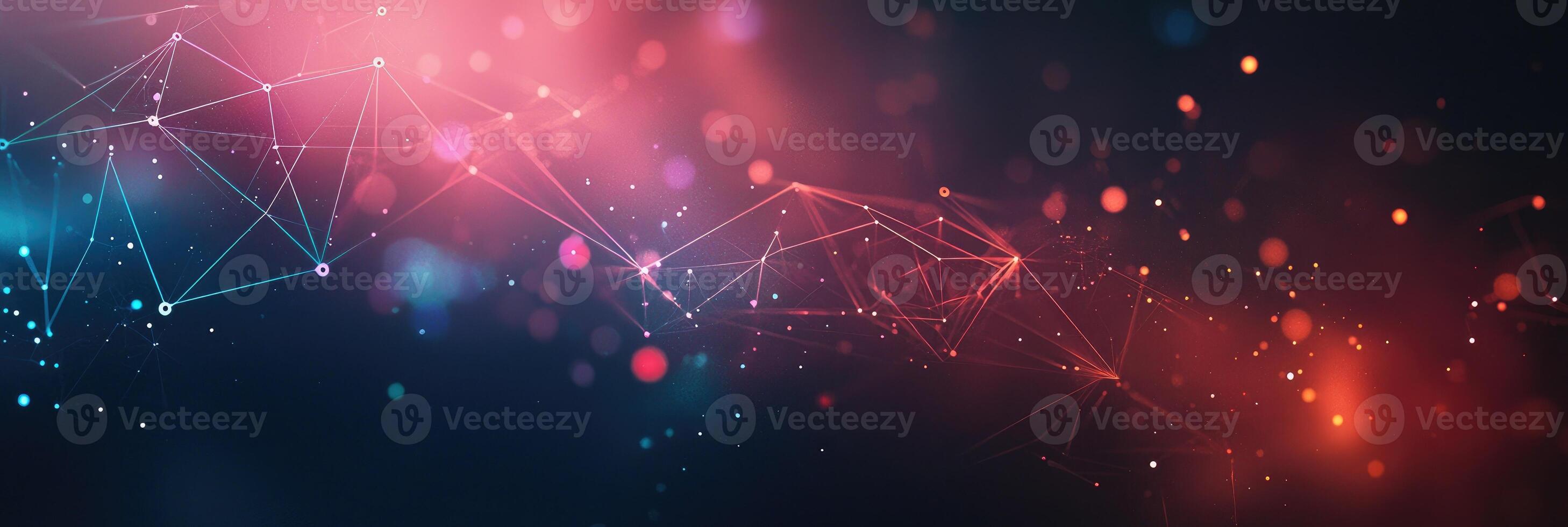 Futuristic digital network visualization with glowing nodes and lines, representing data connections, technology, and modern communication photo