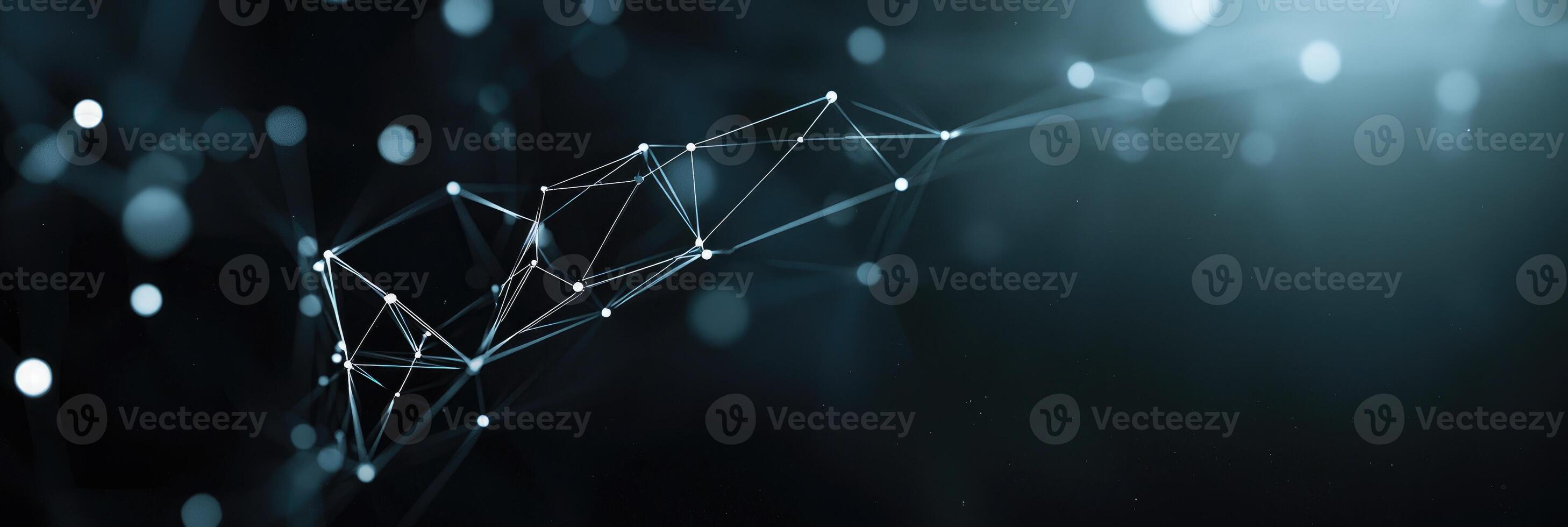 Futuristic digital network visualization with glowing nodes and lines, representing data connections, technology, and modern communication photo