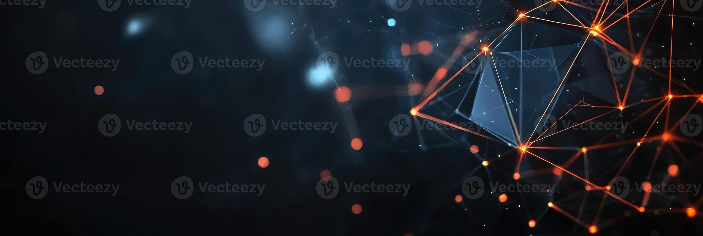 Futuristic digital network visualization with glowing nodes and lines, representing data connections, technology, and modern communication photo