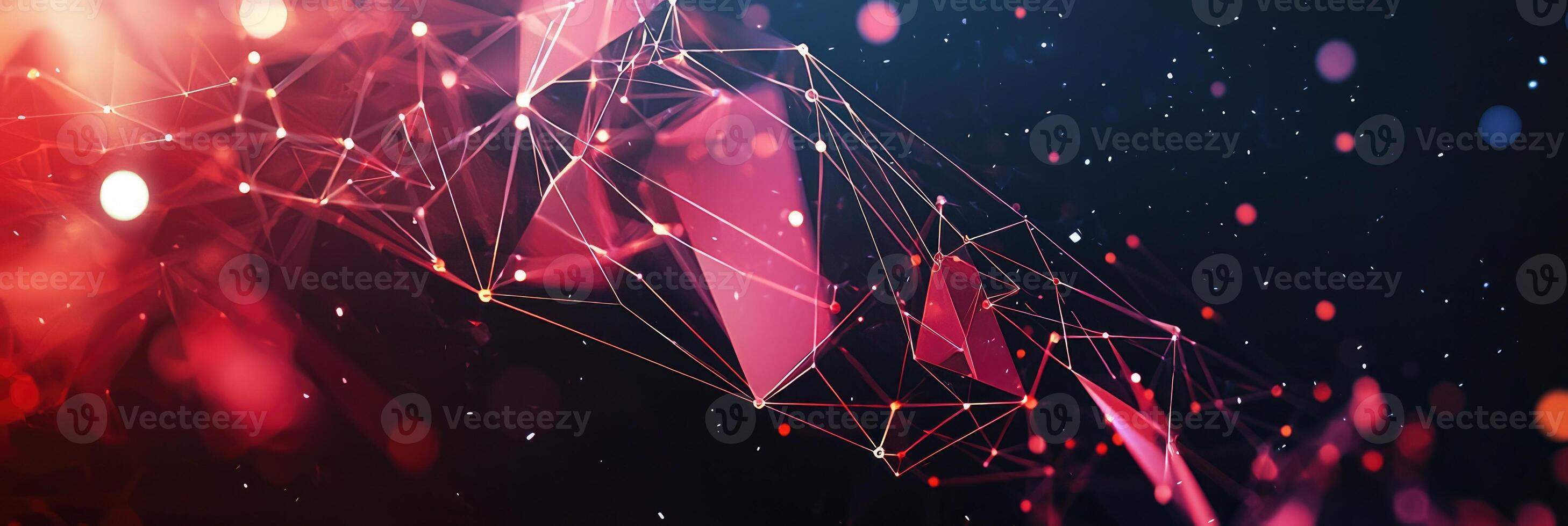 Futuristic digital network visualization with glowing nodes and lines, representing data connections, technology, and modern communication photo