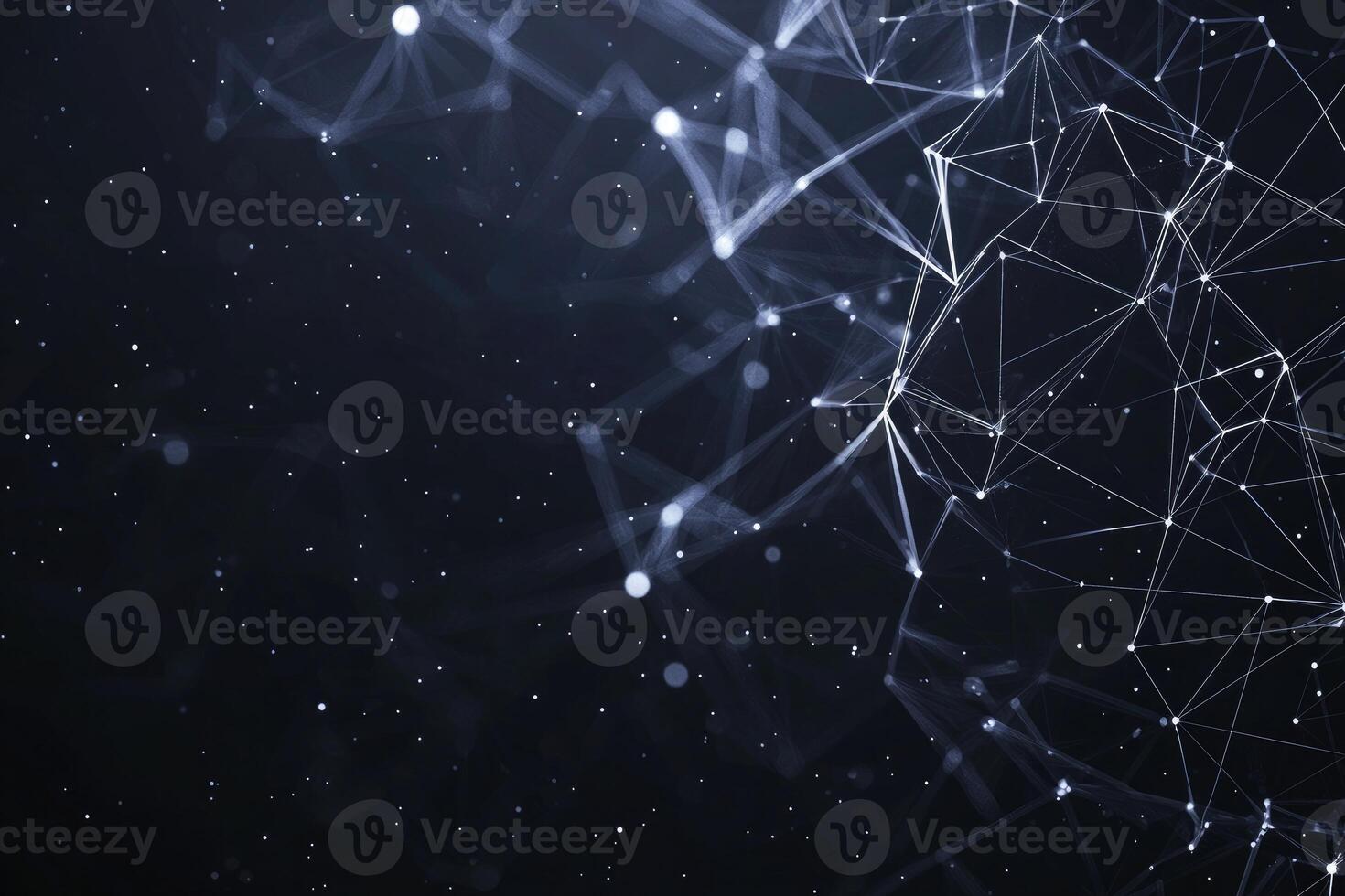 Futuristic digital network visualization with glowing nodes and lines, representing data connections, technology, and modern communication photo