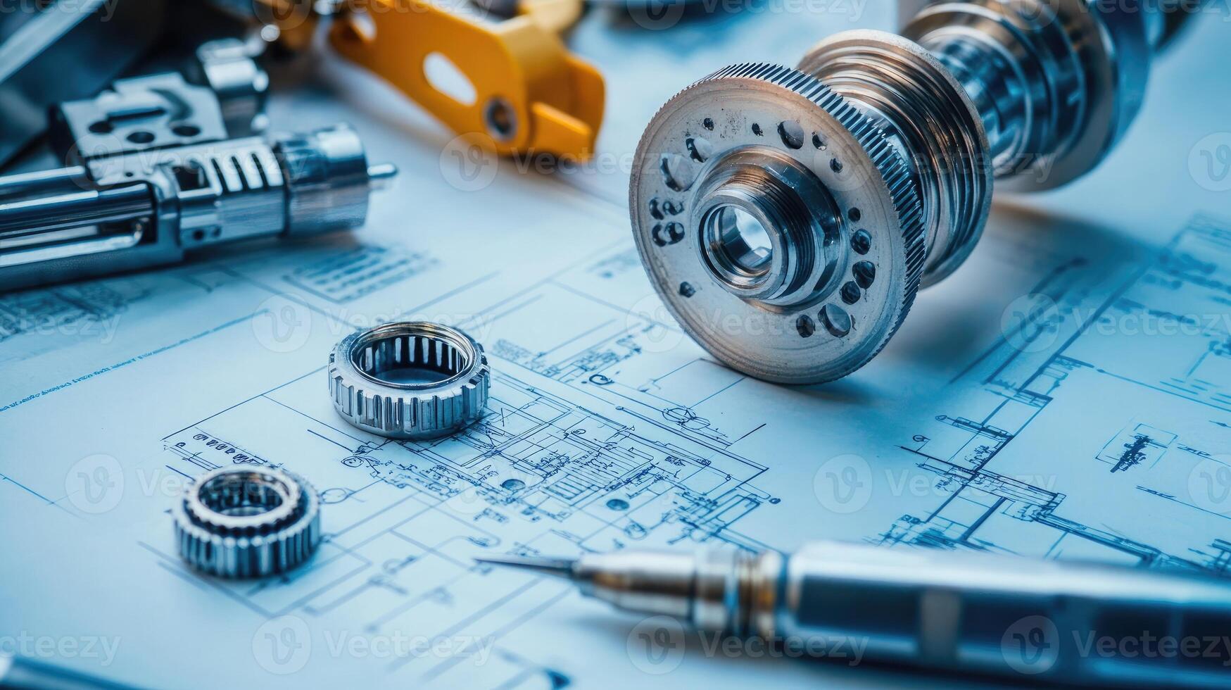 Detailed view of interlocking metallic gears in motion, showcasing the complexity and precision of mechanical engineering and machinery photo