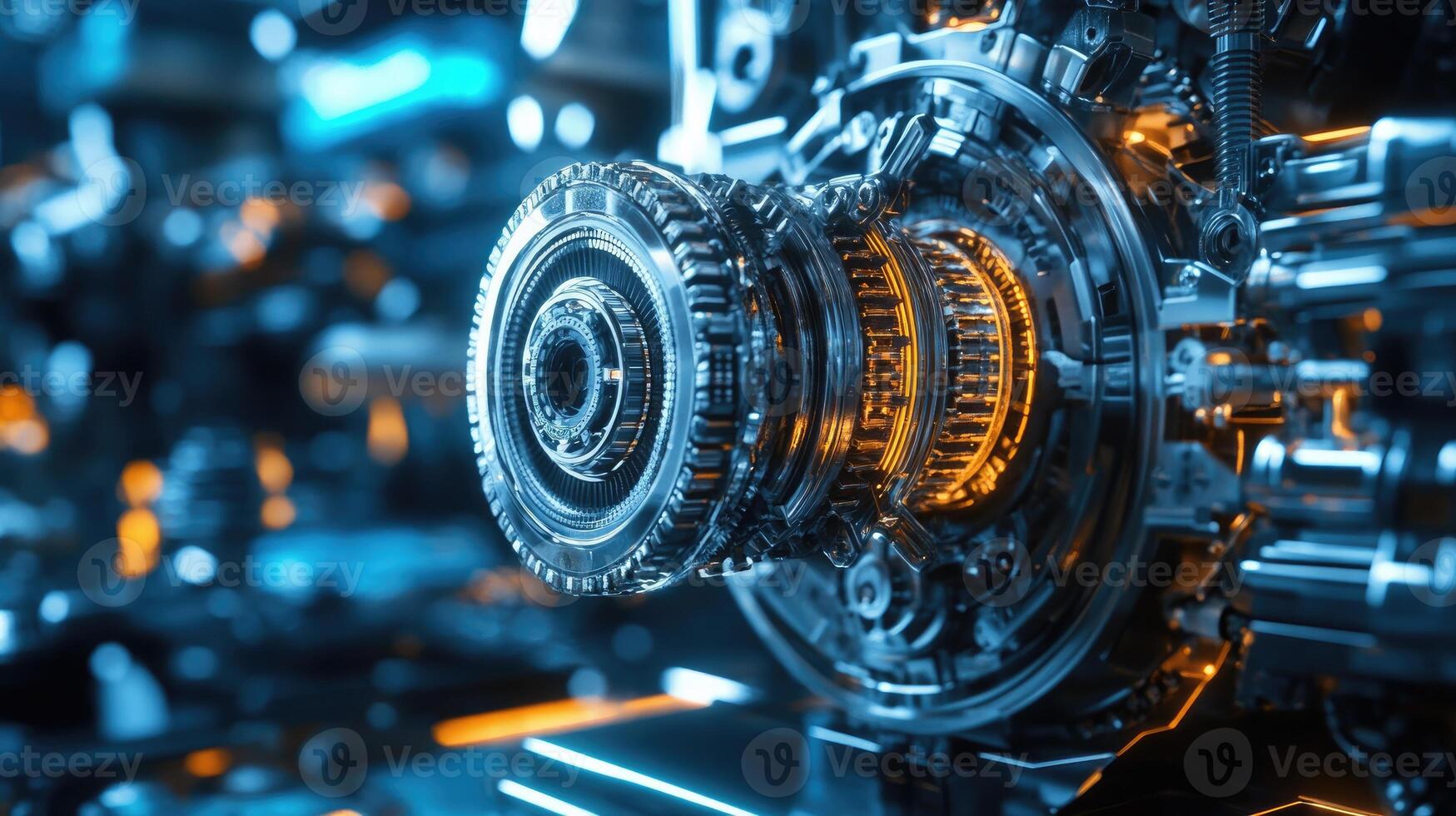 Detailed view of interlocking metallic gears in motion, showcasing the complexity and precision of mechanical engineering and machinery photo