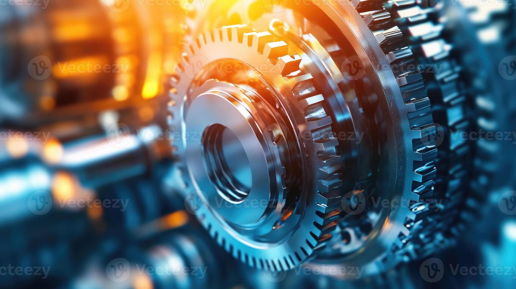 Detailed view of interlocking metallic gears in motion, showcasing the complexity and precision of mechanical engineering and machinery photo
