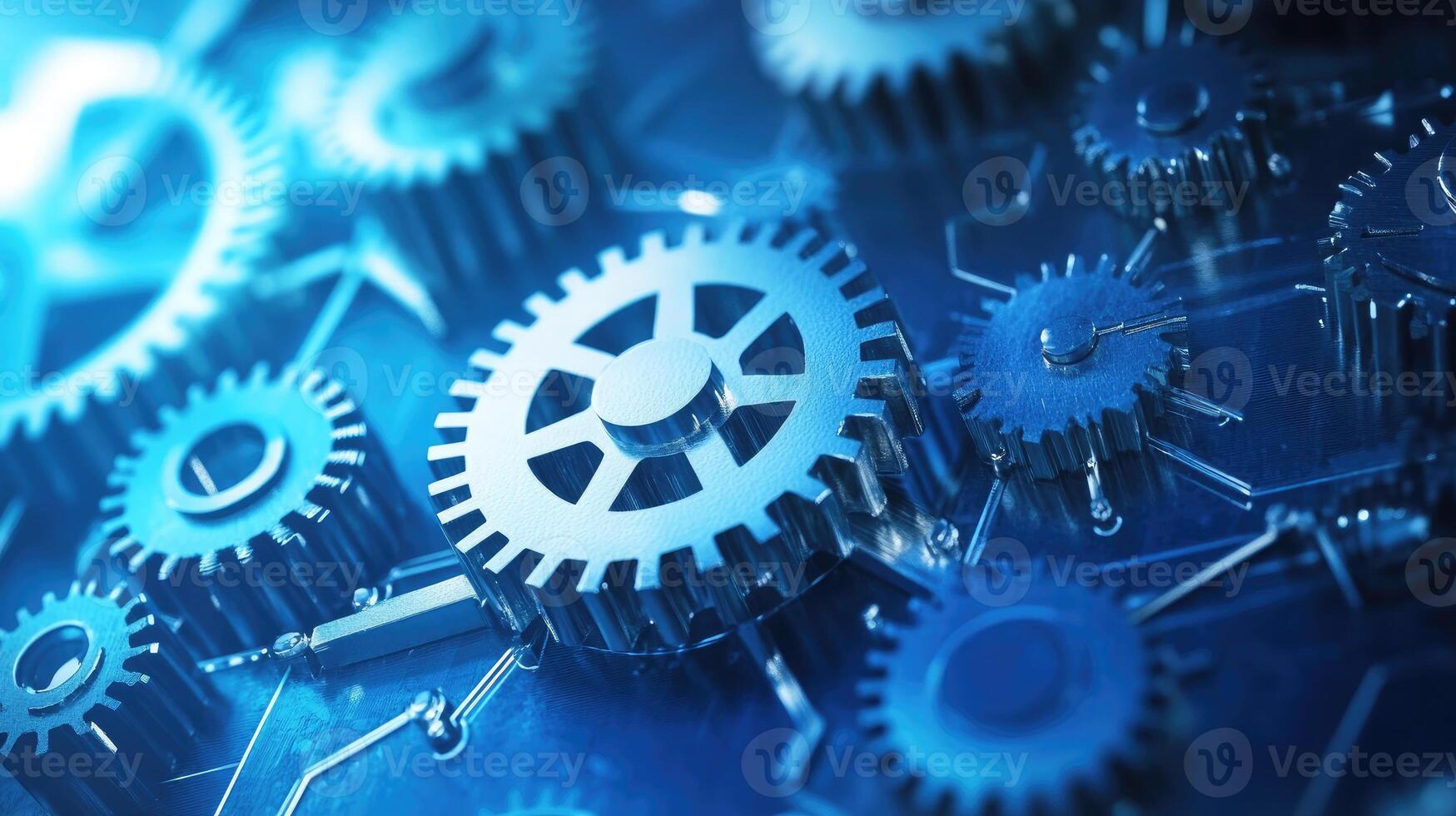Detailed view of interlocking metallic gears in motion, showcasing the complexity and precision of mechanical engineering and machinery photo