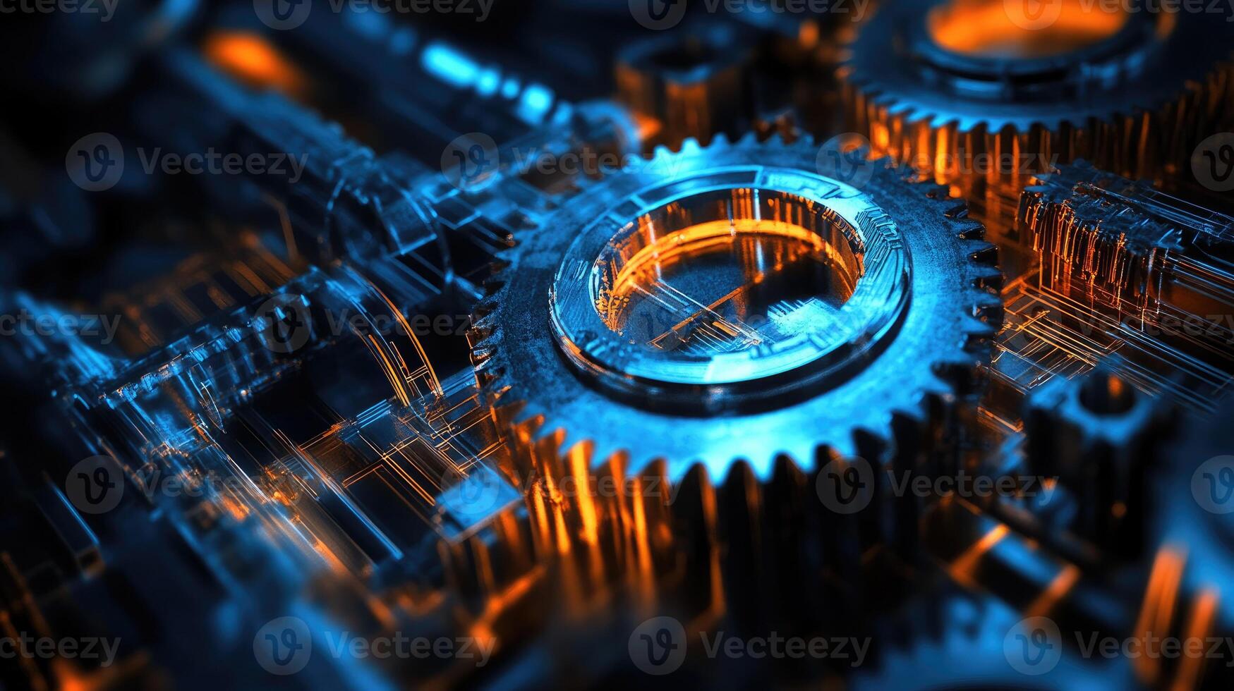 Detailed view of interlocking metallic gears in motion, showcasing the complexity and precision of mechanical engineering and machinery photo