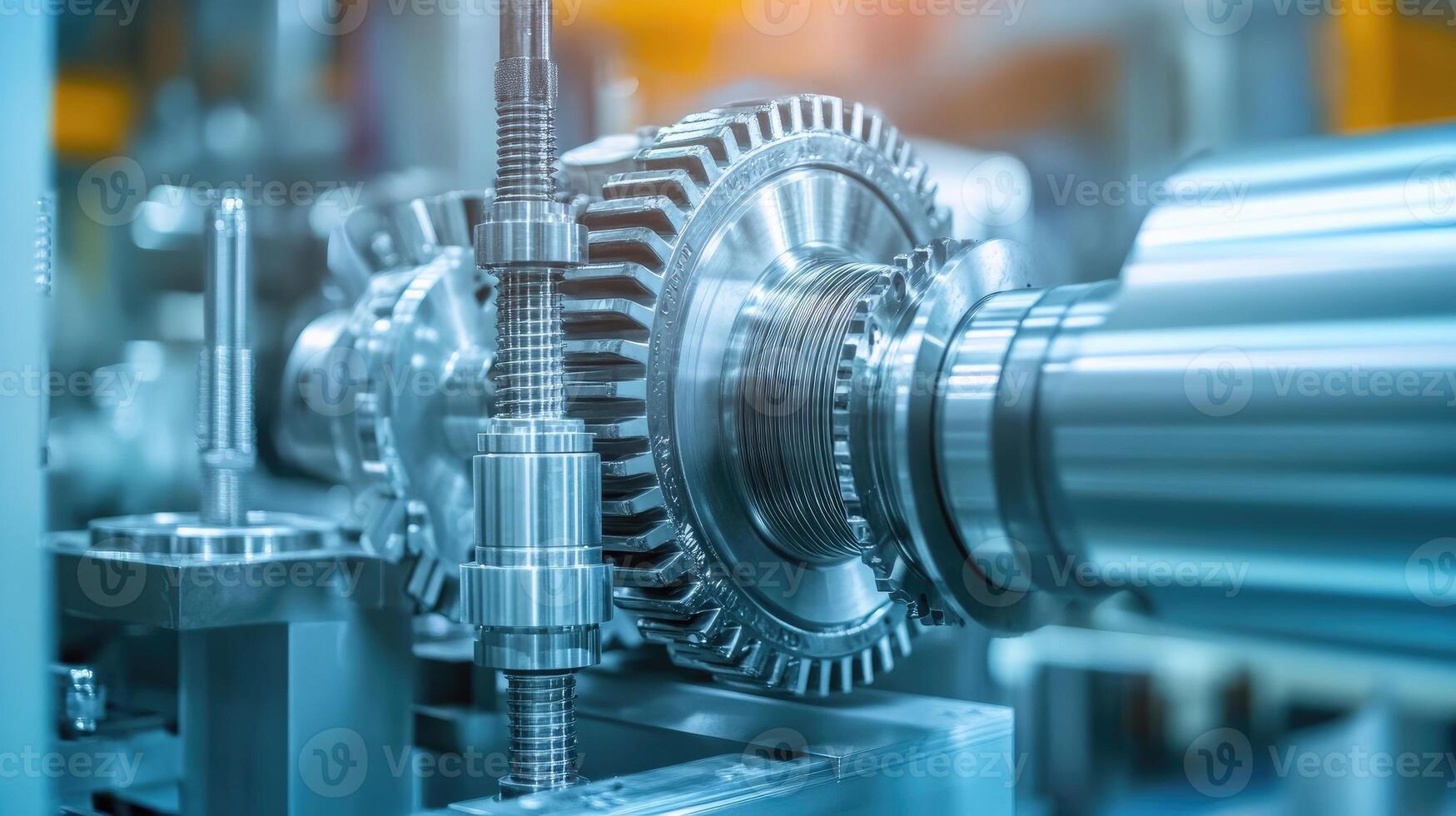 Detailed view of interlocking metallic gears in motion, showcasing the complexity and precision of mechanical engineering and machinery photo