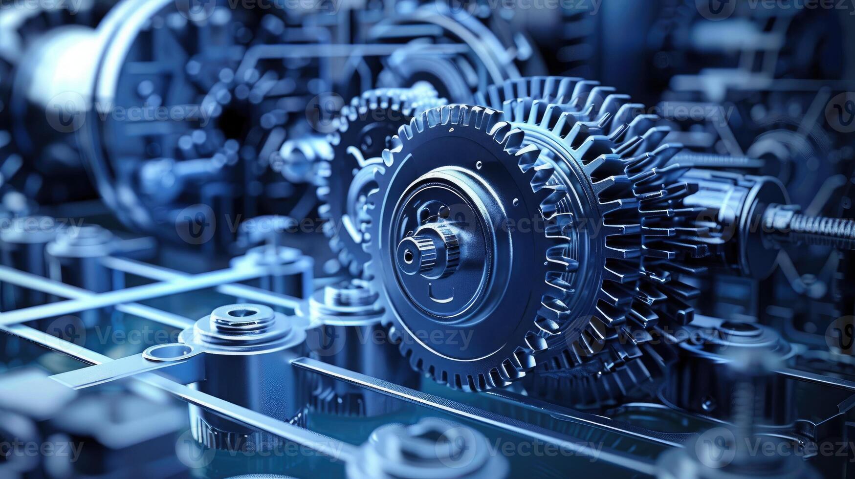 Detailed view of interlocking metallic gears in motion, showcasing the complexity and precision of mechanical engineering and machinery photo