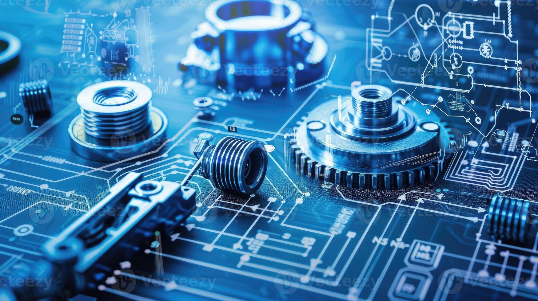 Detailed view of interlocking metallic gears in motion, showcasing the complexity and precision of mechanical engineering and machinery photo