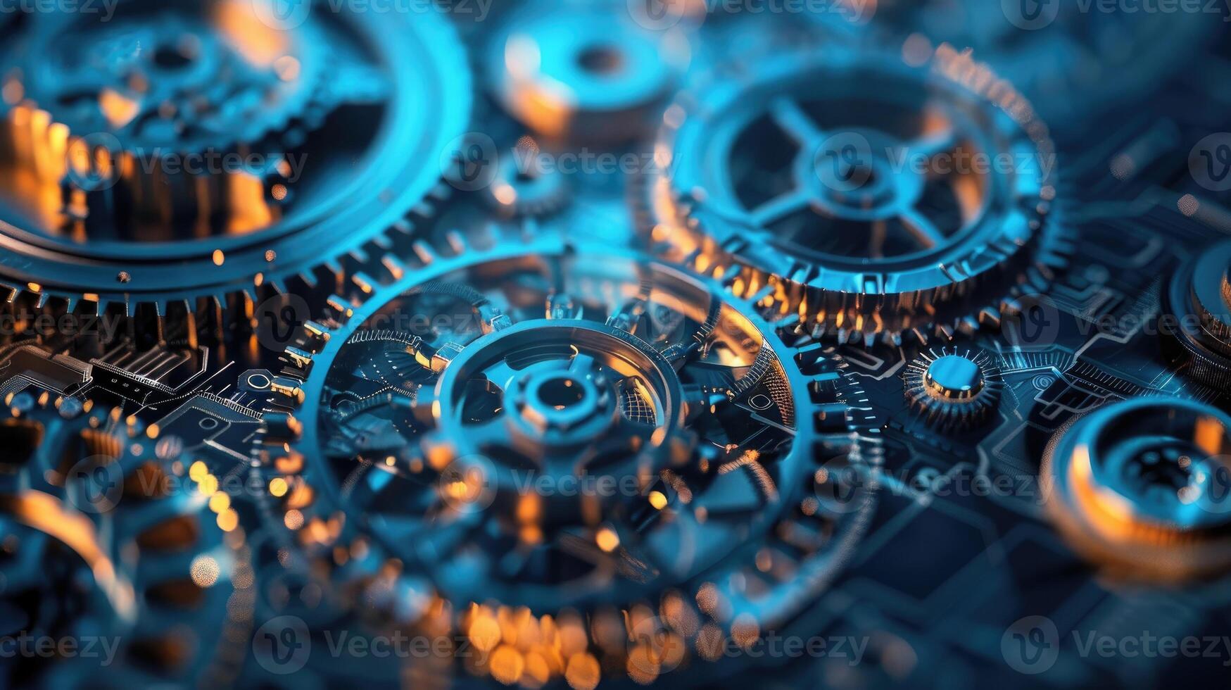 Detailed view of interlocking metallic gears in motion, showcasing the complexity and precision of mechanical engineering and machinery photo