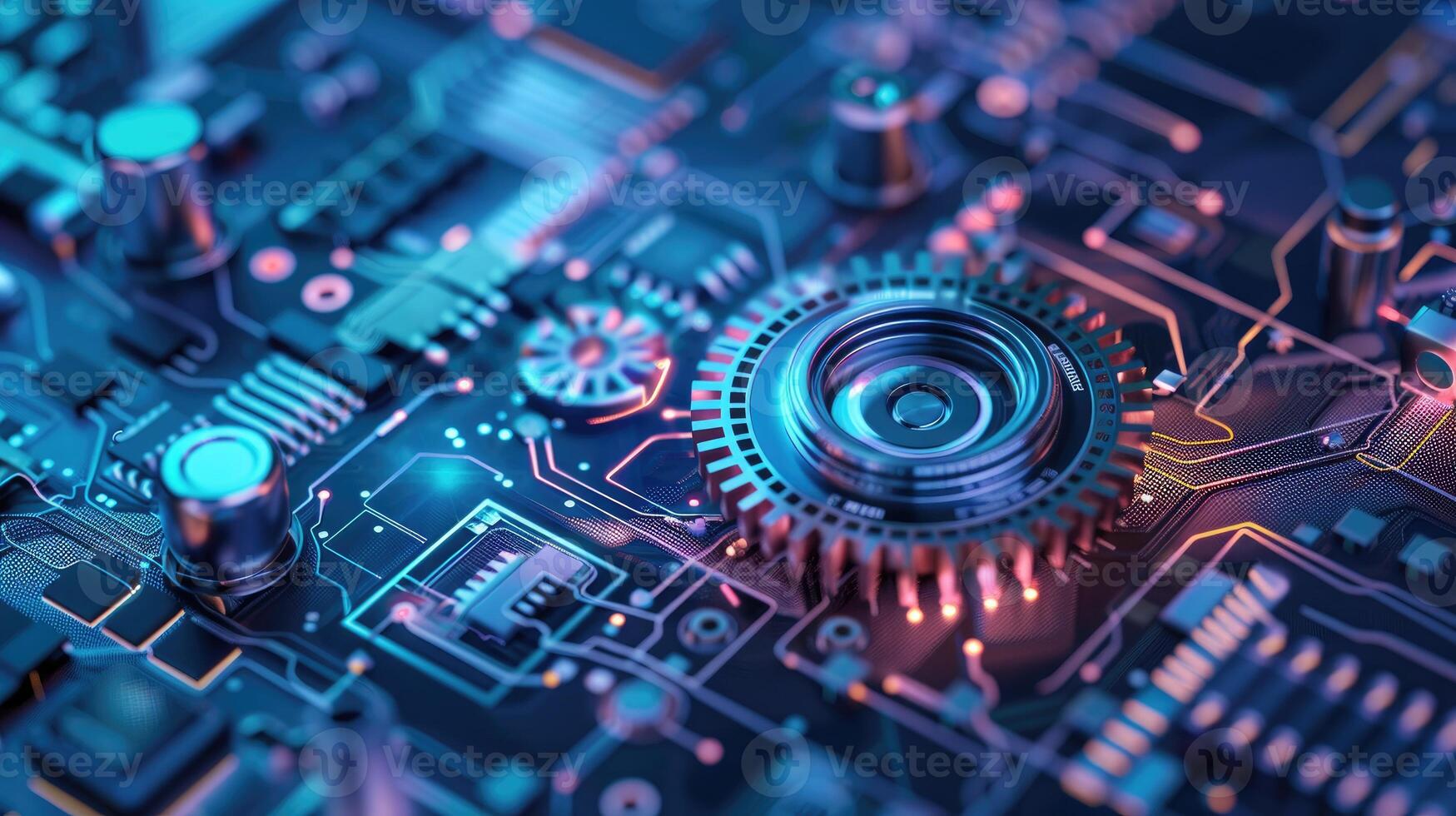 Detailed view of interlocking metallic gears in motion, showcasing the complexity and precision of mechanical engineering and machinery photo