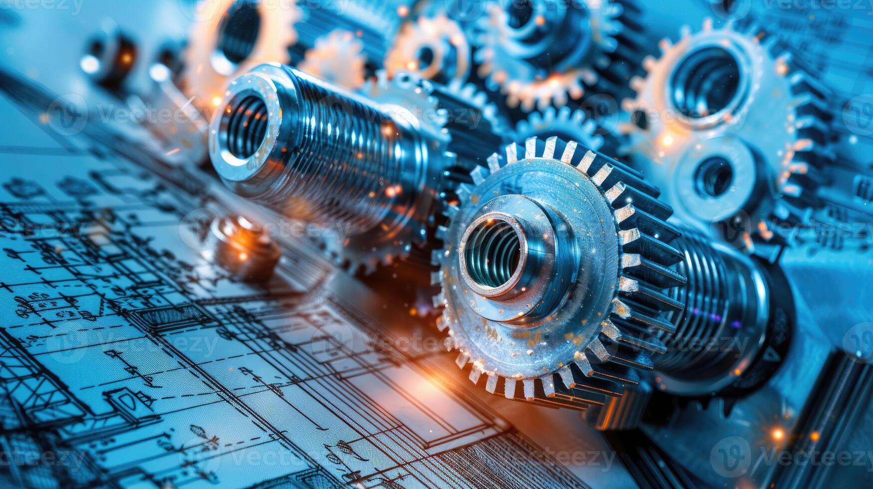 Detailed view of interlocking metallic gears in motion, showcasing the complexity and precision of mechanical engineering and machinery photo
