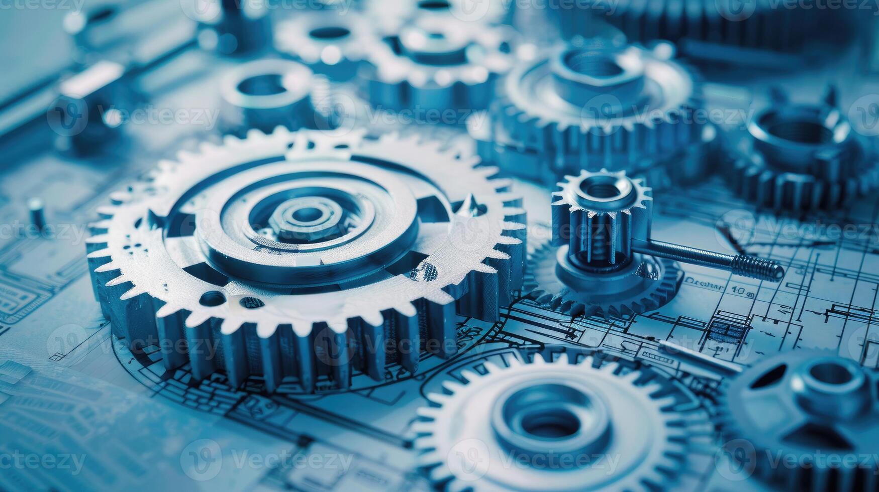 Detailed view of interlocking metallic gears in motion, showcasing the complexity and precision of mechanical engineering and machinery photo
