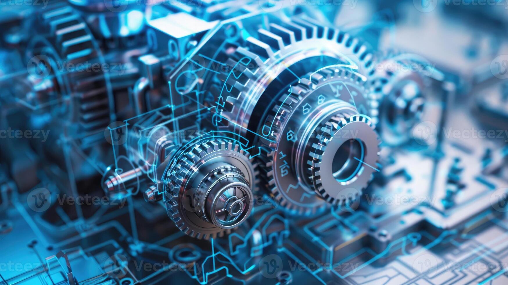Detailed view of interlocking metallic gears in motion, showcasing the complexity and precision of mechanical engineering and machinery photo