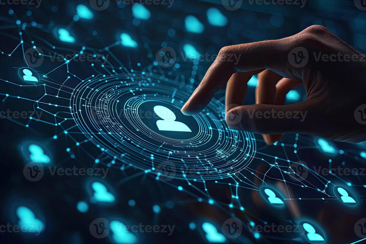 Cyber security concept with glowing padlock on digital city background photo
