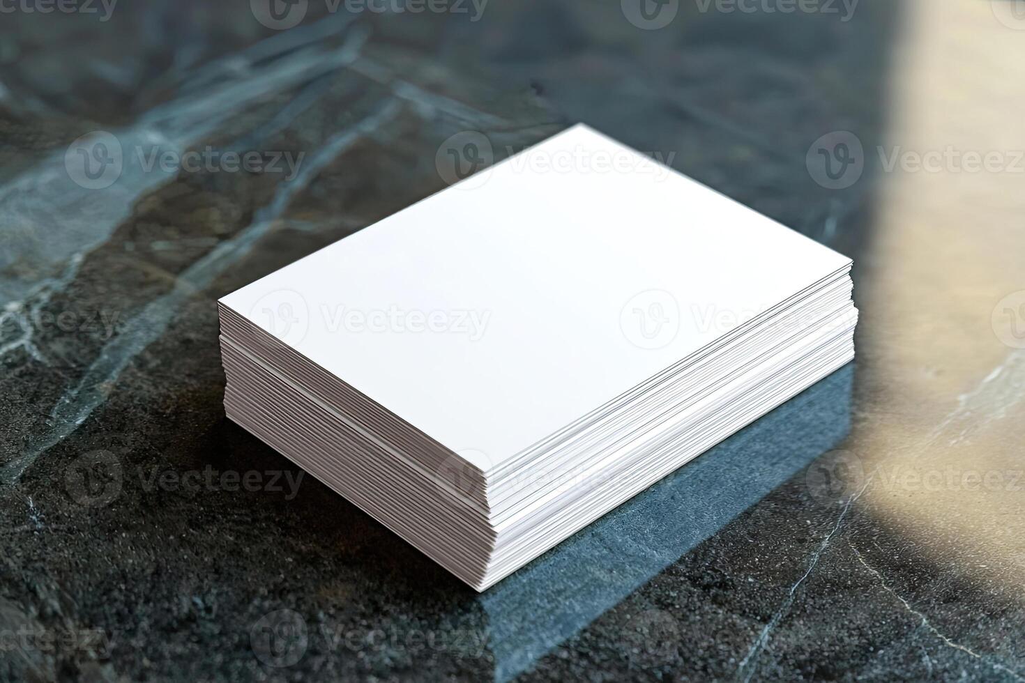 Blank business cards on table. Mockup for branding identity photo
