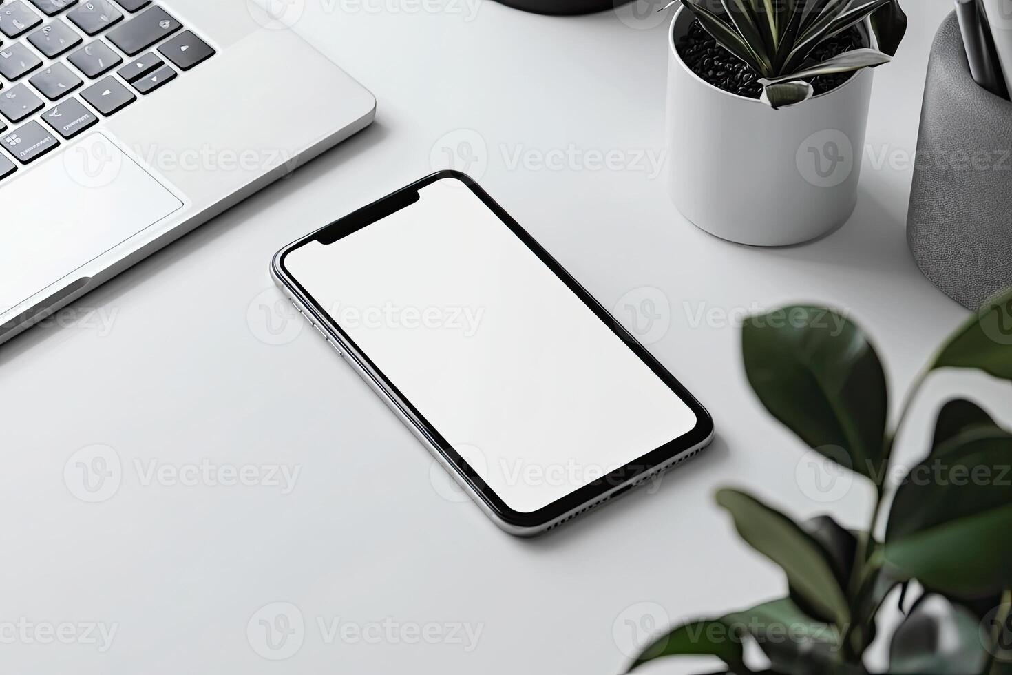 Smartphone with blank screen on white background. Mockup for design photo