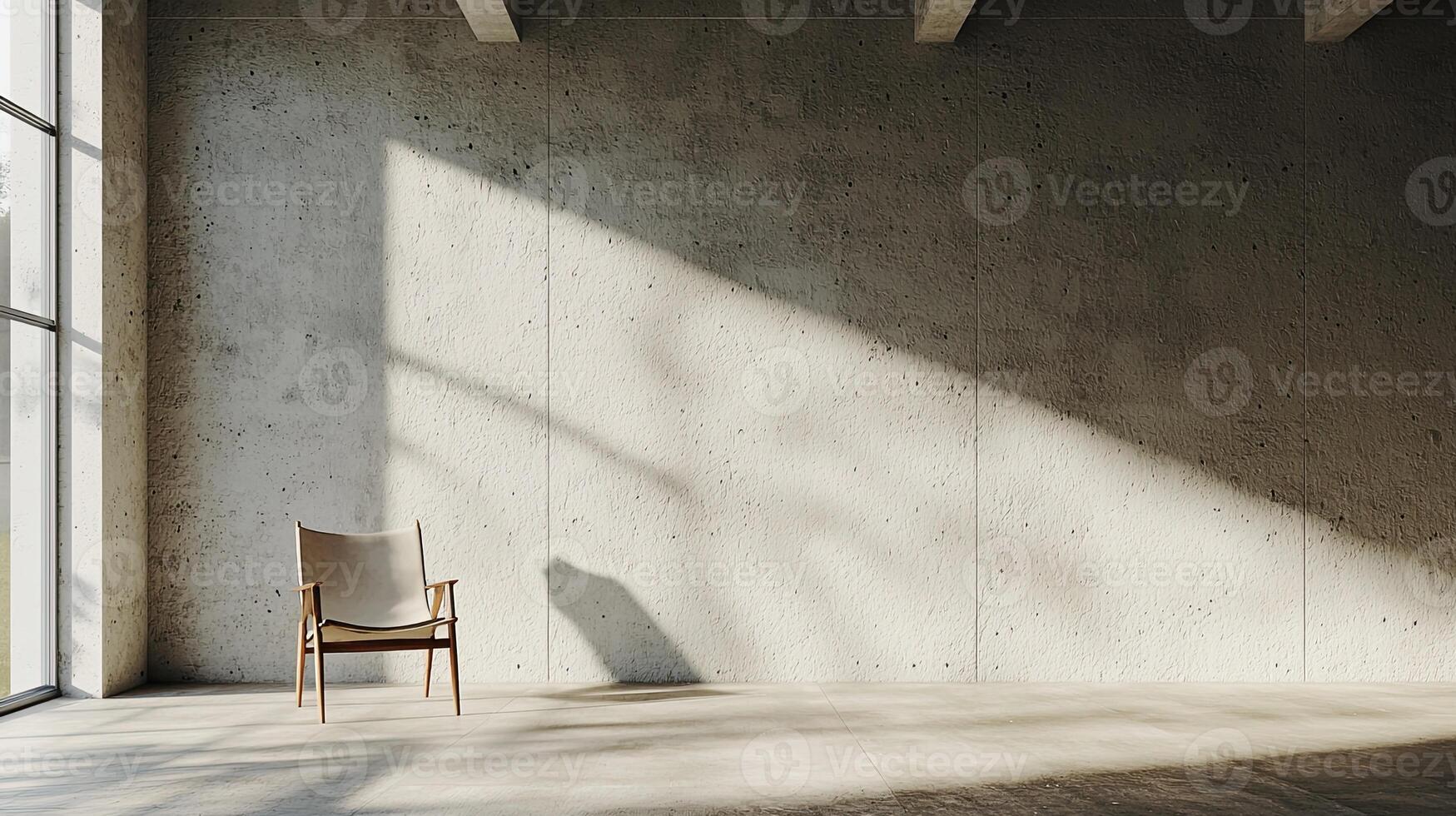 A minimalist empty room featuring natural sunlight reflections on the white walls and tiled floor, creating a serene, open atmosphere photo