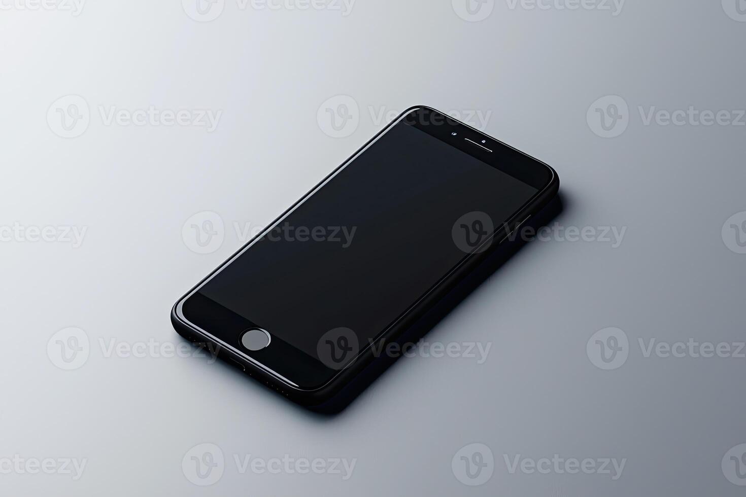 Smartphone with blank screen placed on background surface photo
