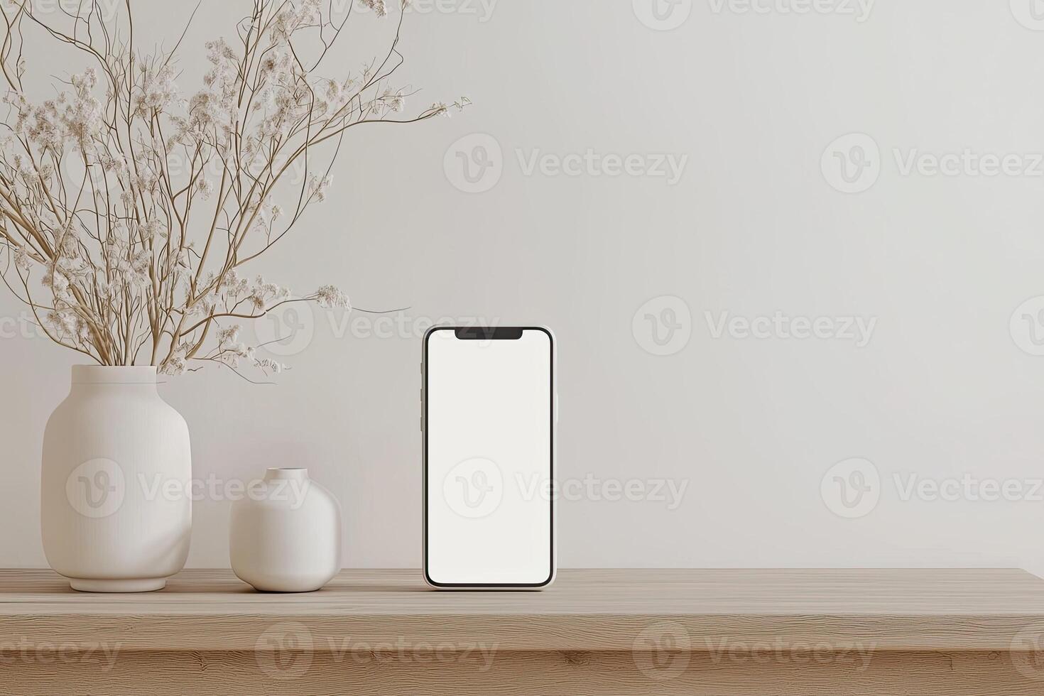 Smartphone with blank screen placed on background surface photo