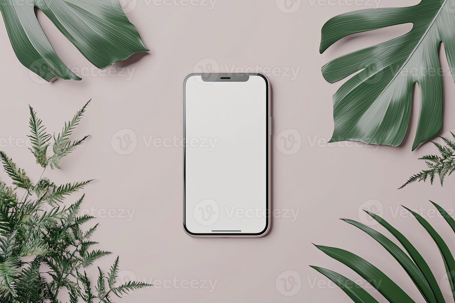 Smartphone with blank screen placed on background surface photo