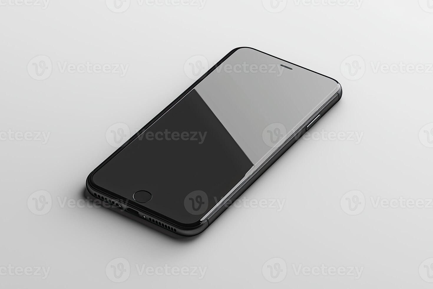 Smartphone with blank screen placed on background surface photo
