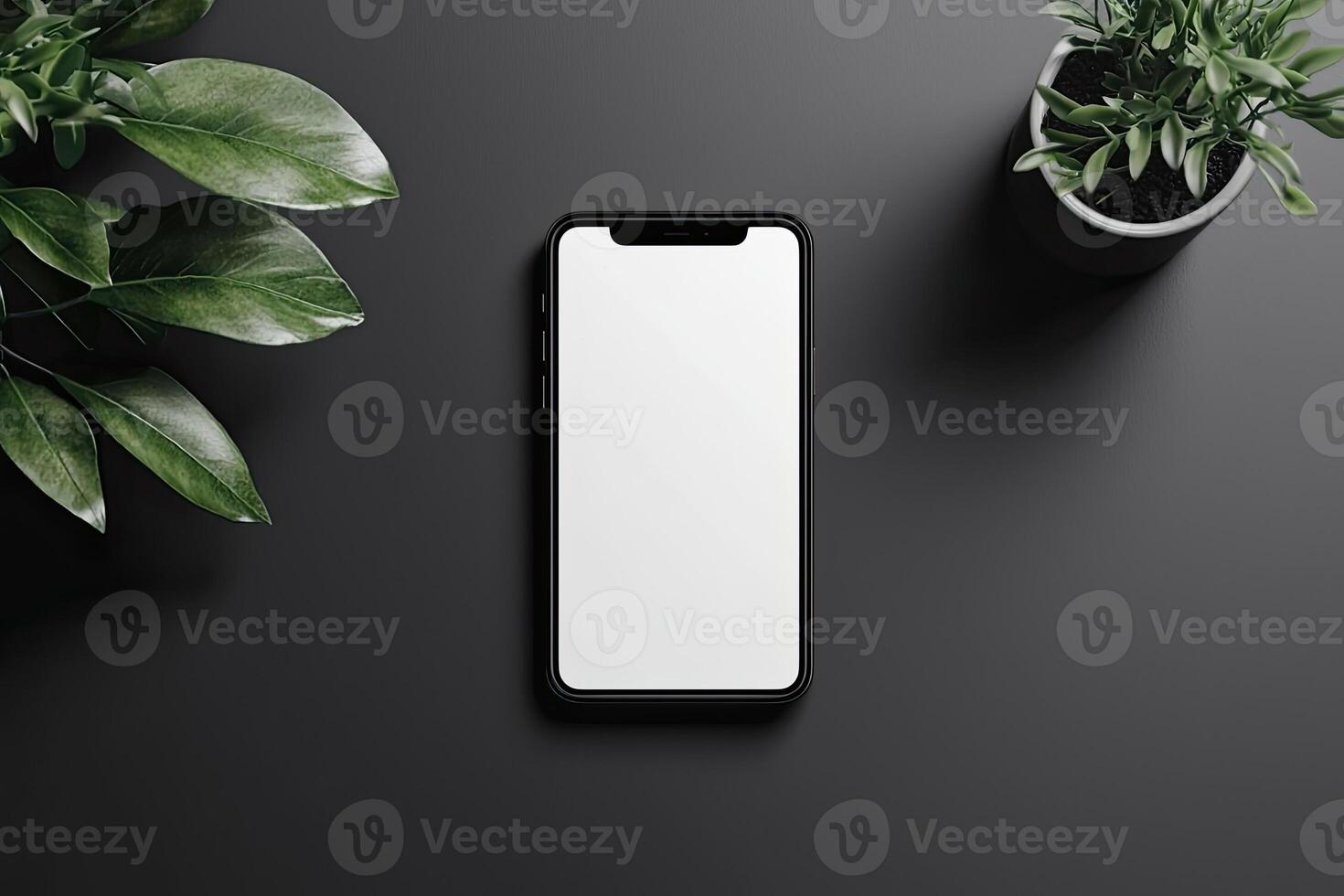 Smartphone with blank screen placed on background surface photo