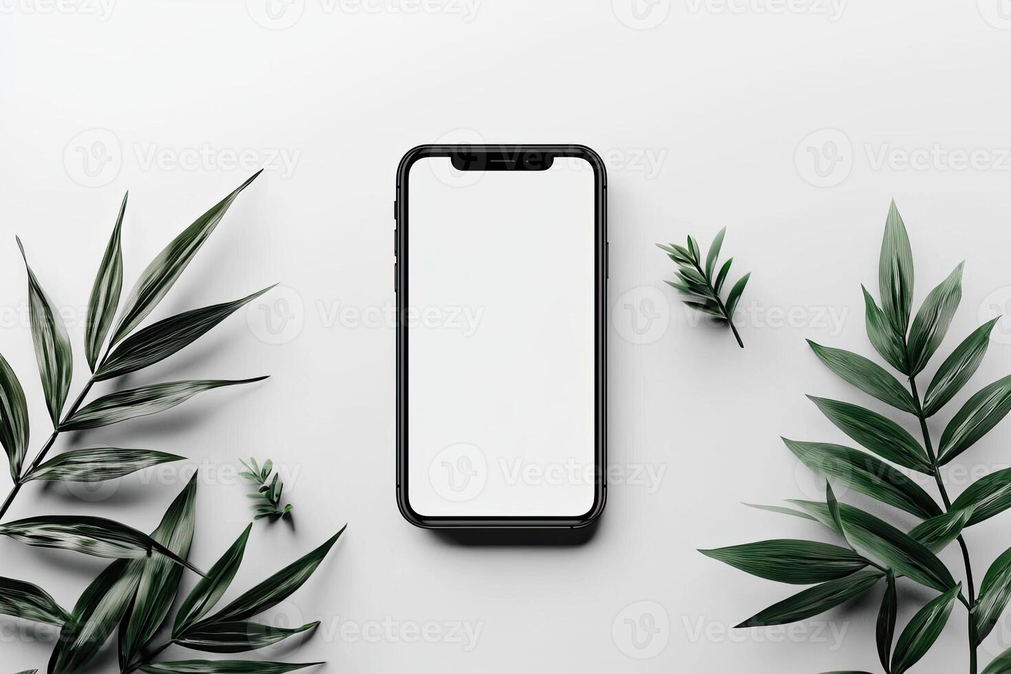 Smartphone with blank screen placed on background surface photo