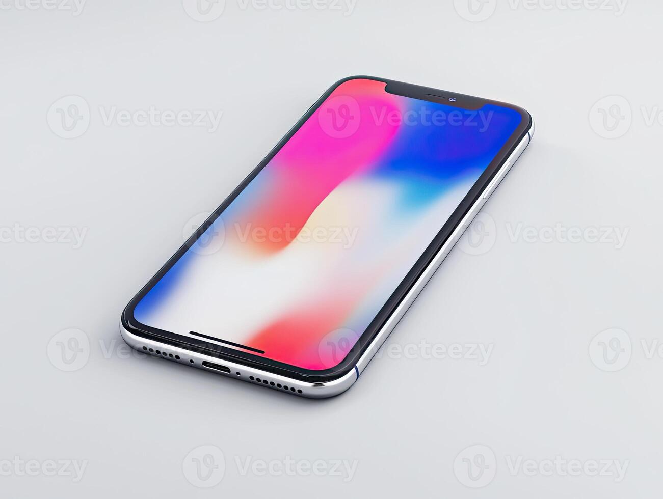 Smartphone with blank screen placed on background surface photo