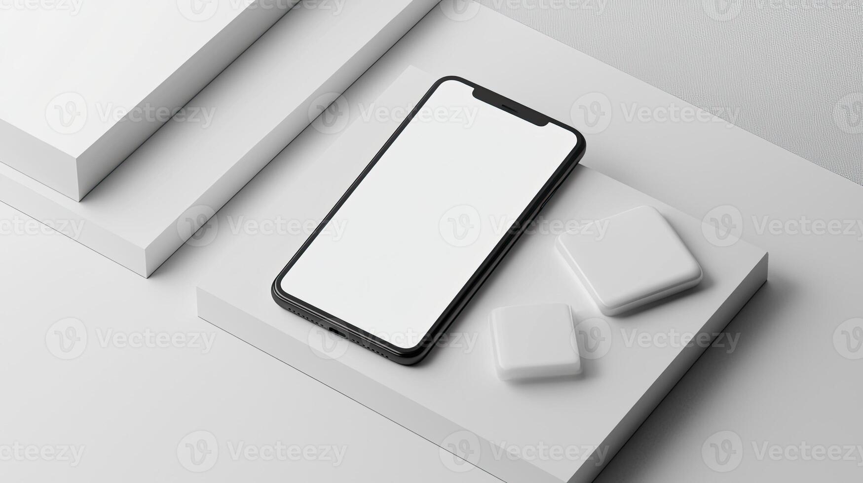 Smartphone with blank screen placed on background surface photo