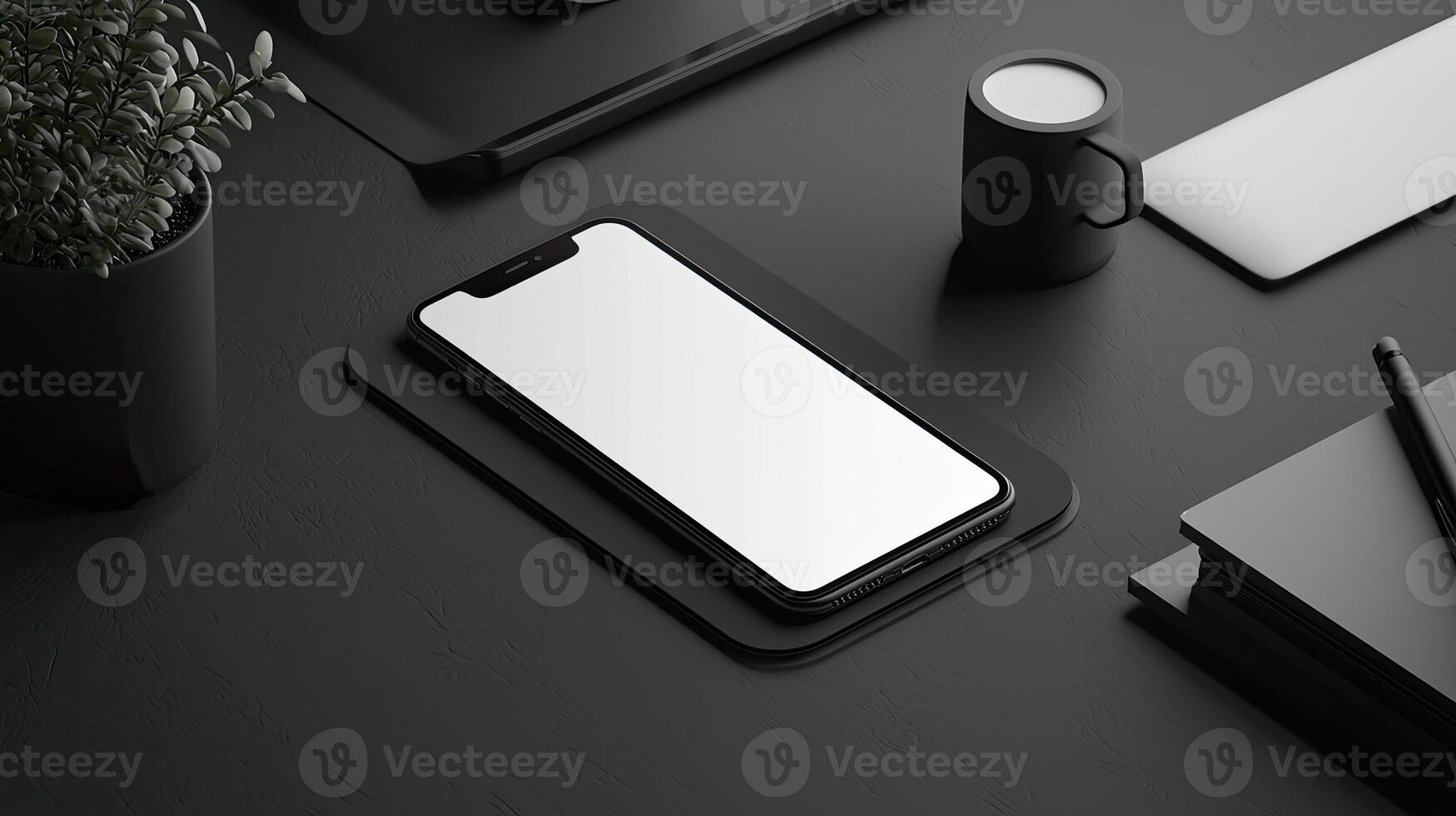 Smartphone with blank screen placed on background surface photo