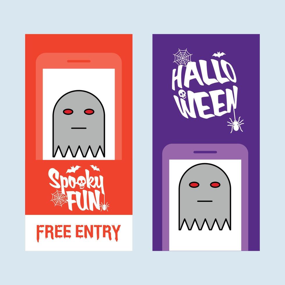 Two halloween themed phone cards with the words halloween fun and free entry vector