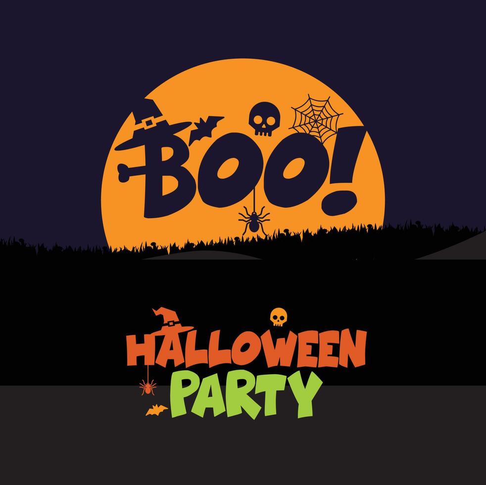 Boo halloween party banner with a full moon and bats vector