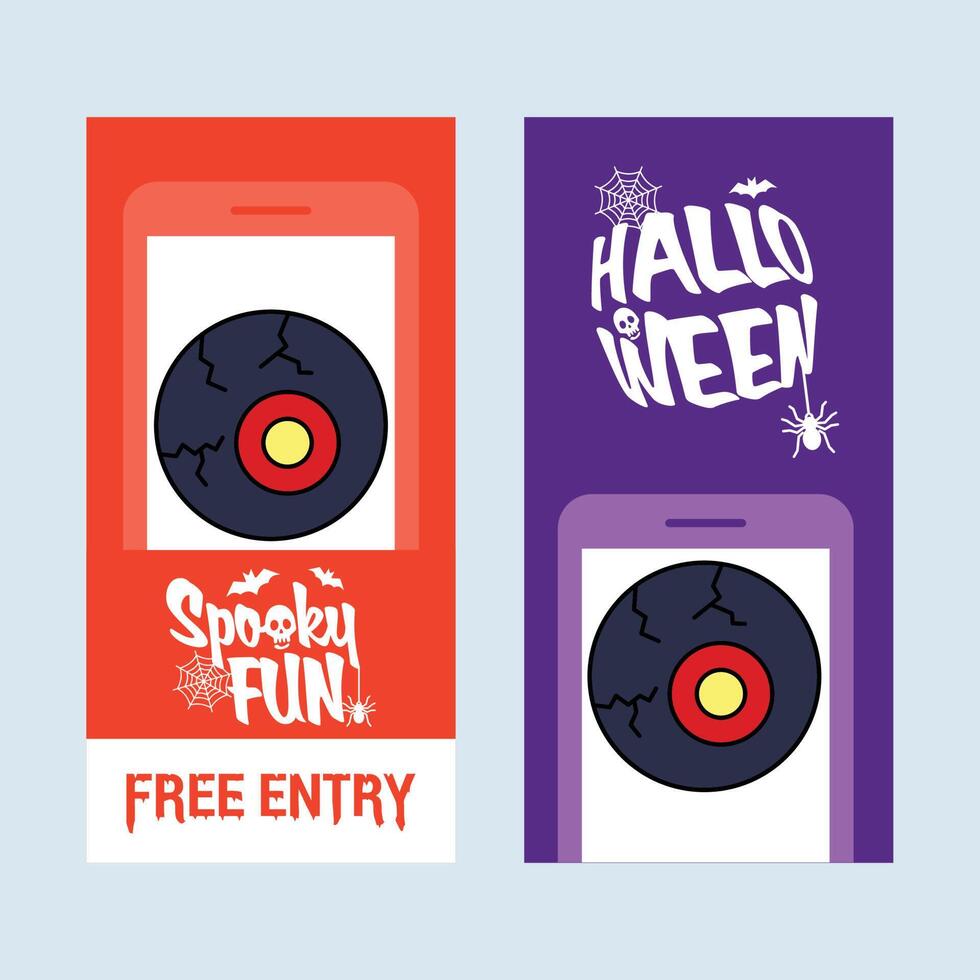 Two halloween banners with a record and a phone vector